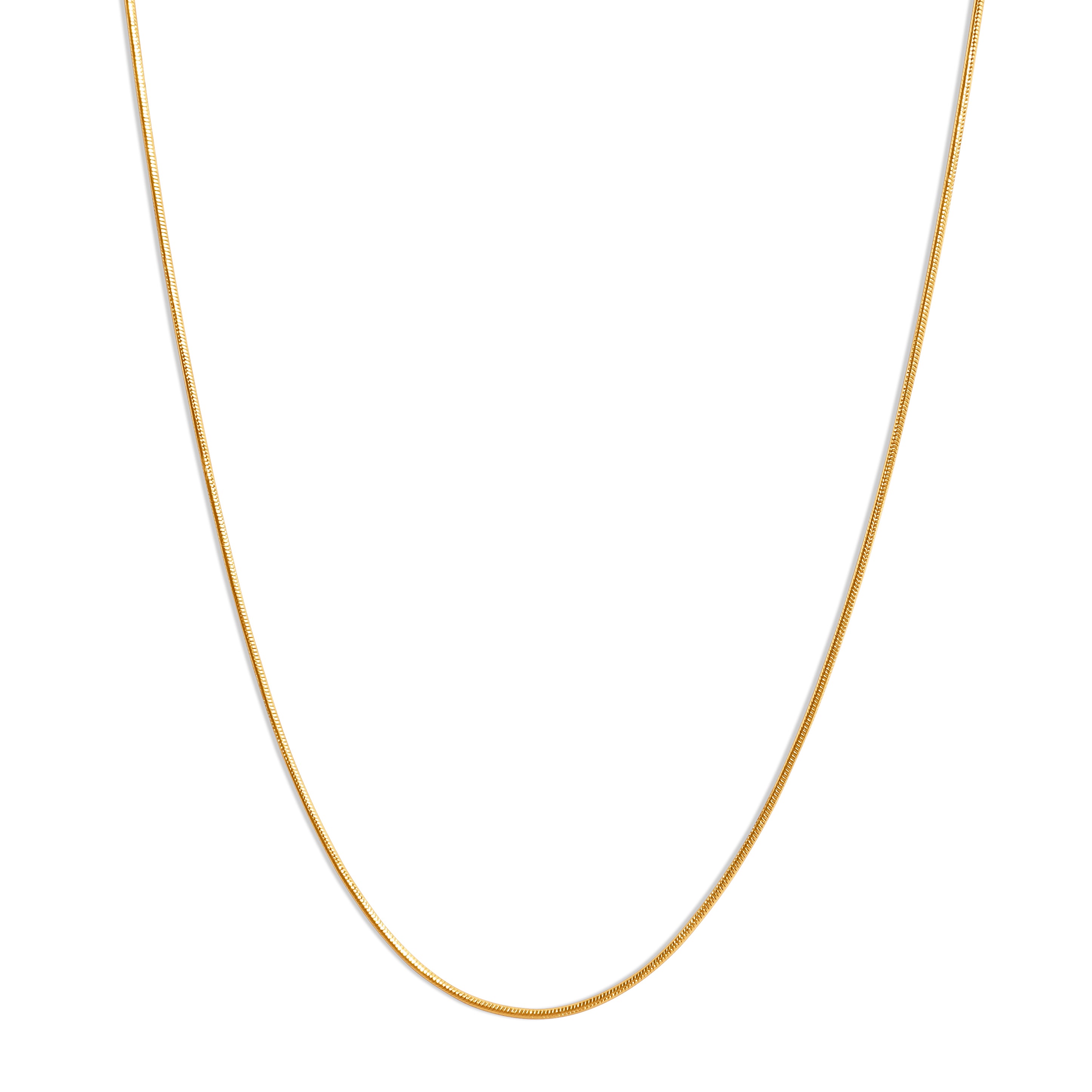 Feine goldene Edelstahlkette mit 14K-Vergoldung, 42 cm Länge plus 8 cm Verlängerung, 1 mm breit, auf weißem Hintergrund – minimalistisches Basic-Design, ideal für Layering oder als Basis für Charms.
