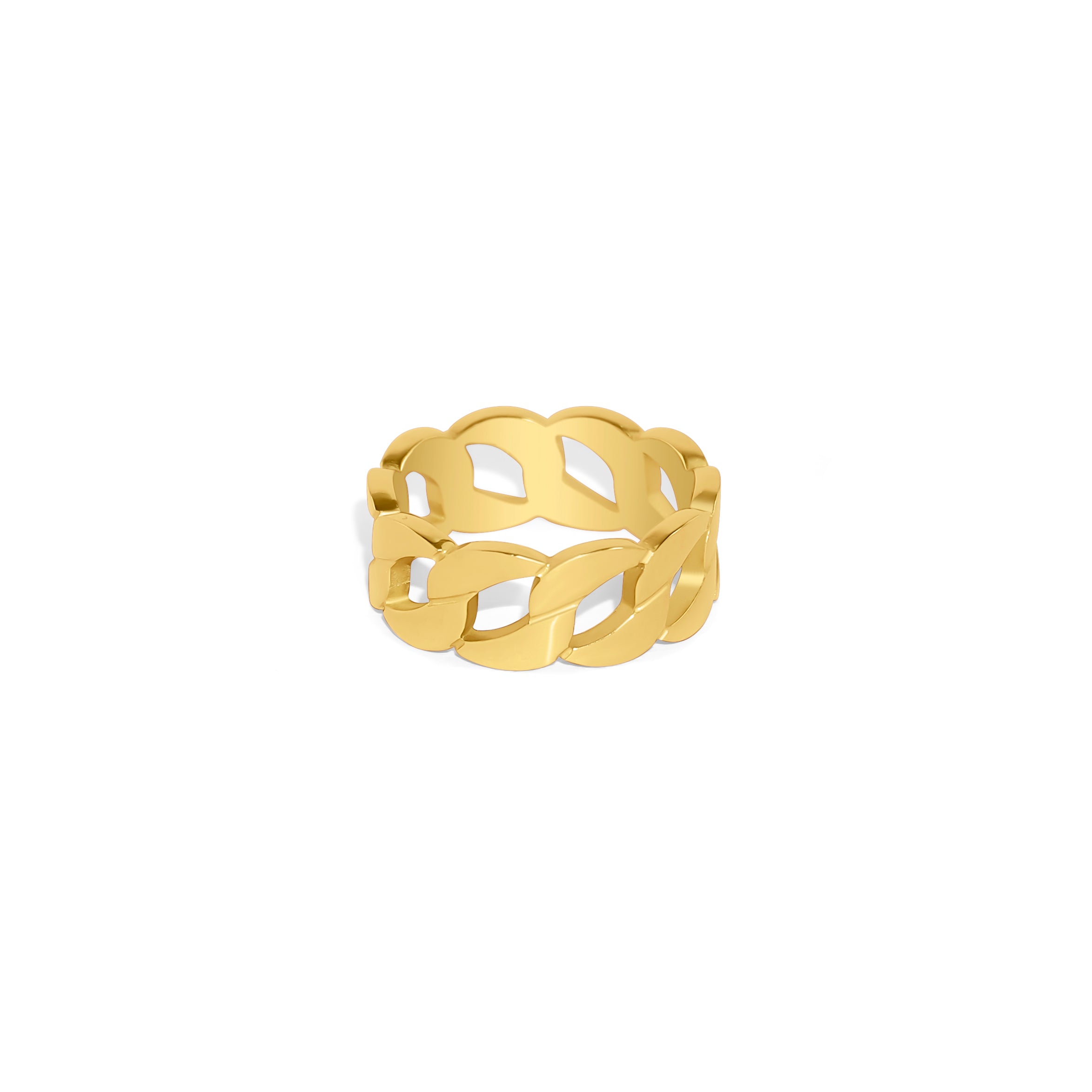 Offen gearbeiteter Ring aus 14K vergoldetem Edelstahl mit stilisiertem Kettengliedmuster
