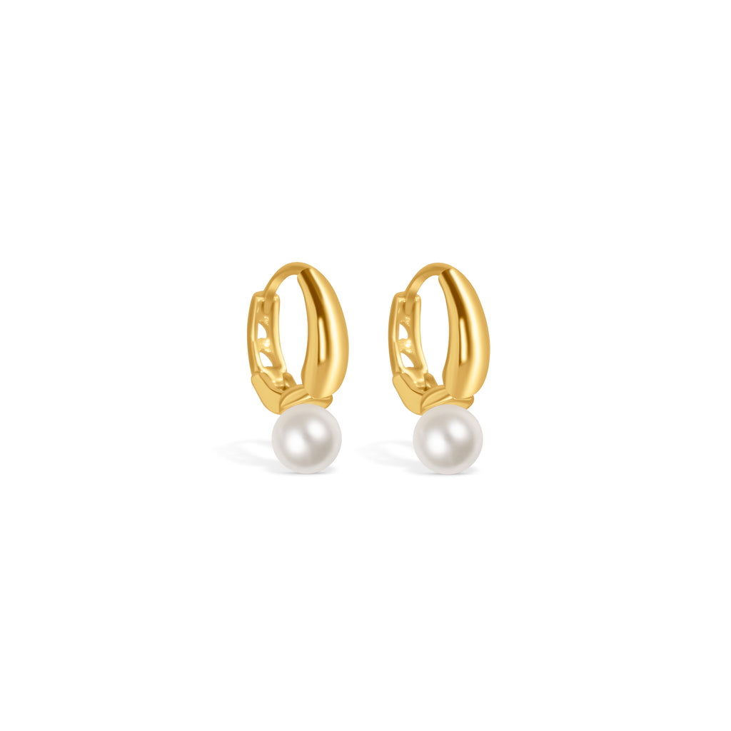 Elegante goldene Edelstahl-Ohrringe mit tropfenförmigem Design, 14K Vergoldug und schimmernder Perle.