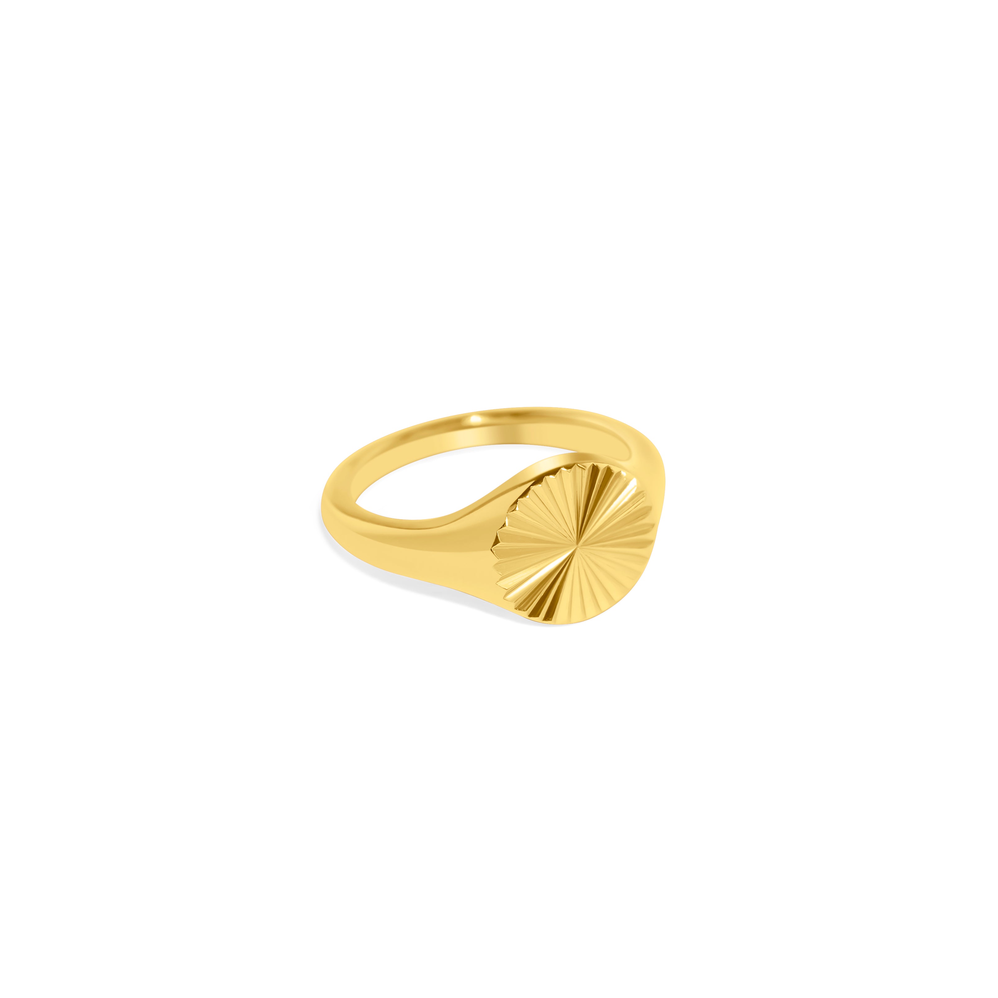 Siegelring aus 14K vergoldetem Edelstahl mit graviertem Sonnendesign.