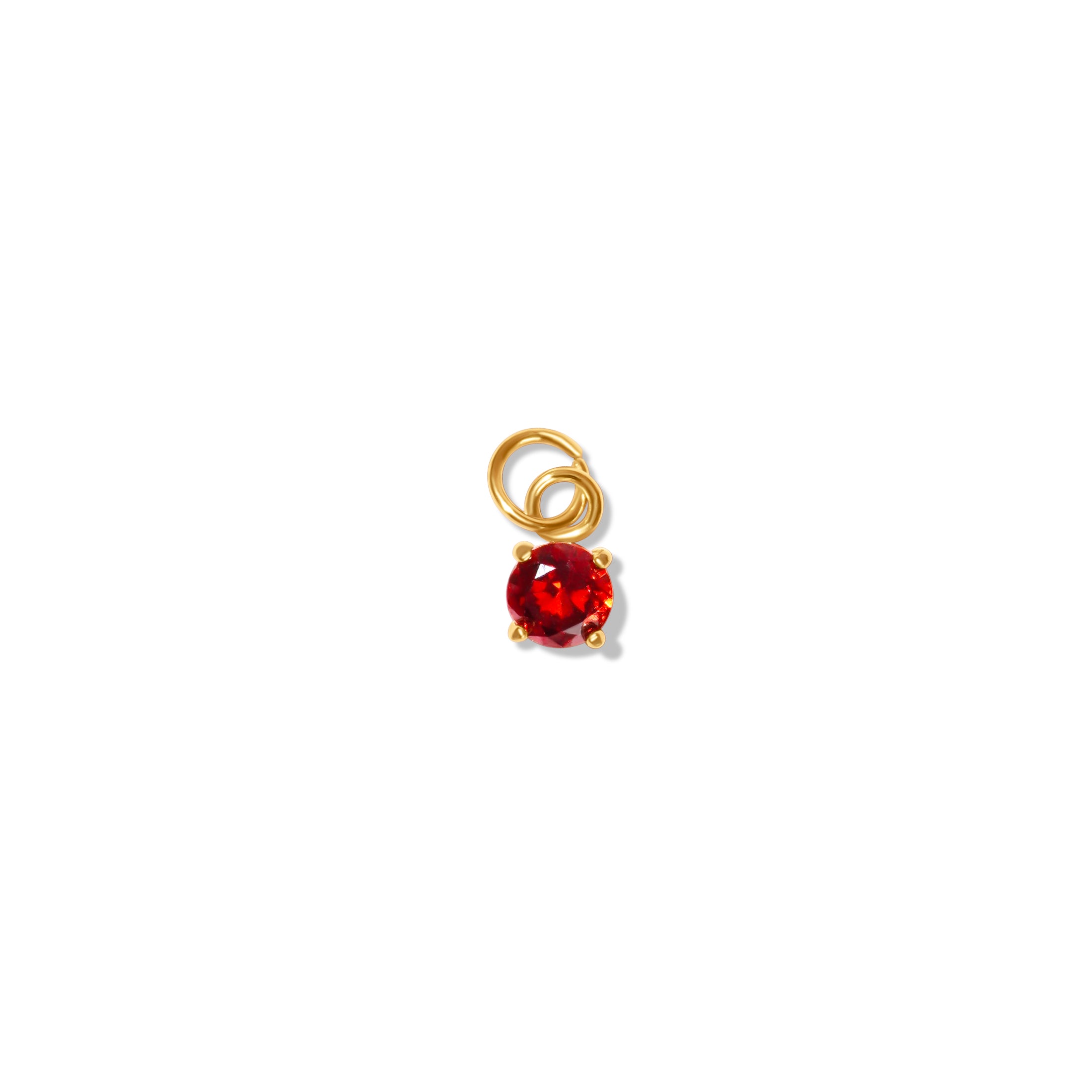 Charm mit rotem Kristall – 18K vergoldeter Edelstahl, runder roter Kristall in glatter Fassung.