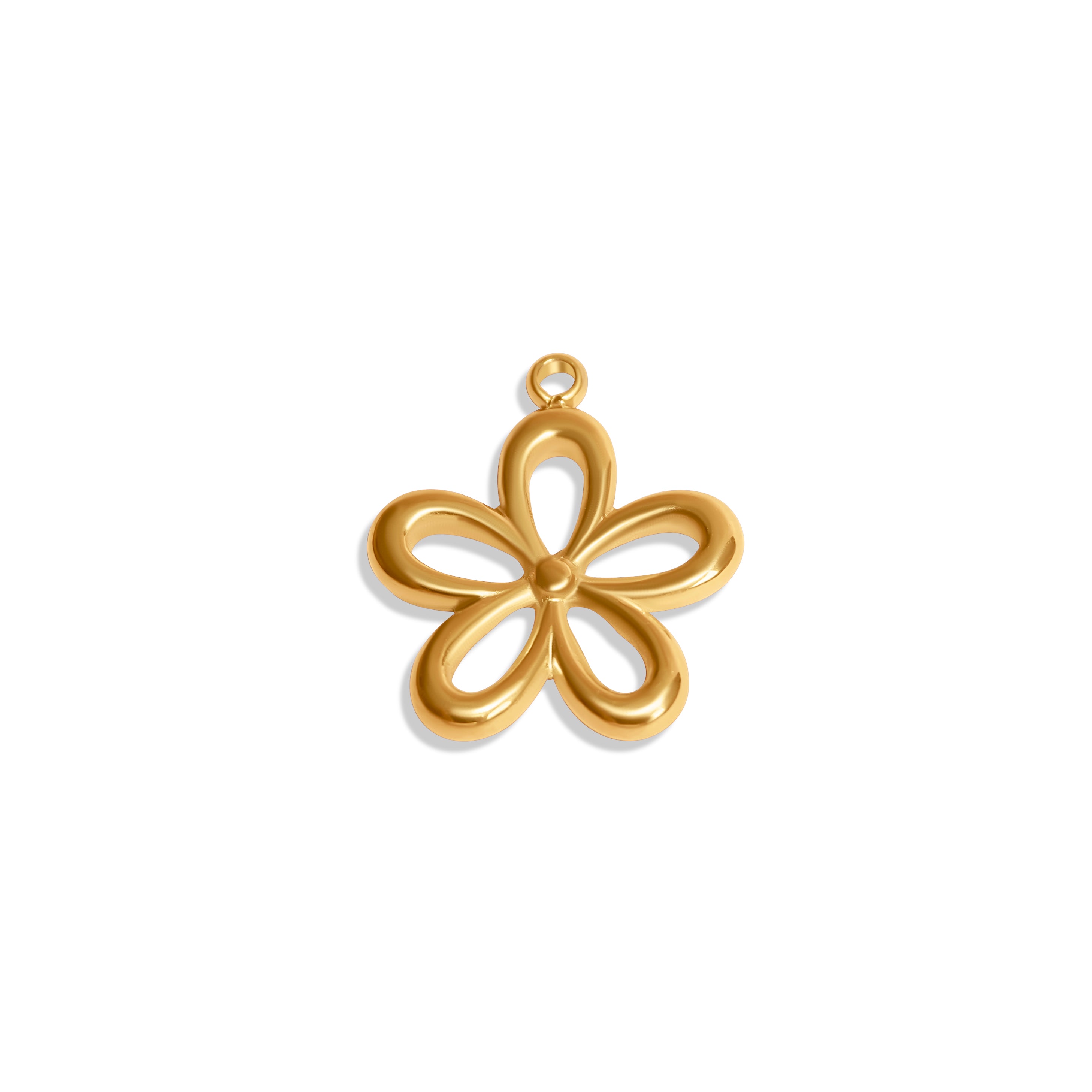 Offener Blüten-Charm aus 14K vergoldetem Edelstahl, schlichtes und zeitloses Design
