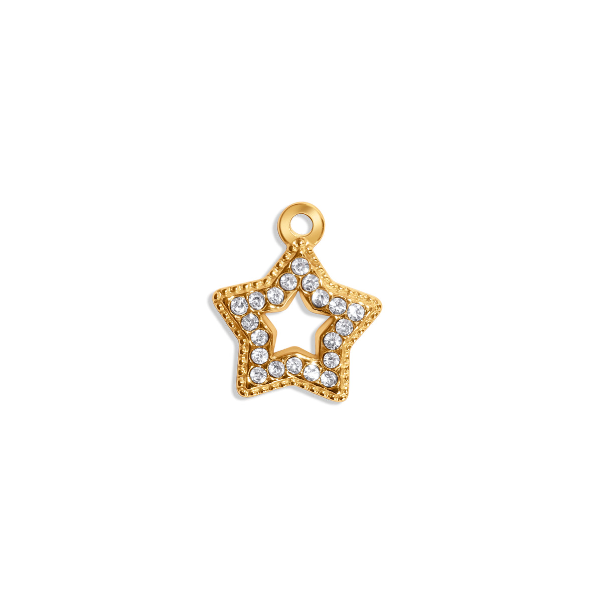 Stern-Charm aus 18K vergoldetem Edelstahl mit klaren Zirkoniasteinen, filigranes, offenes Design