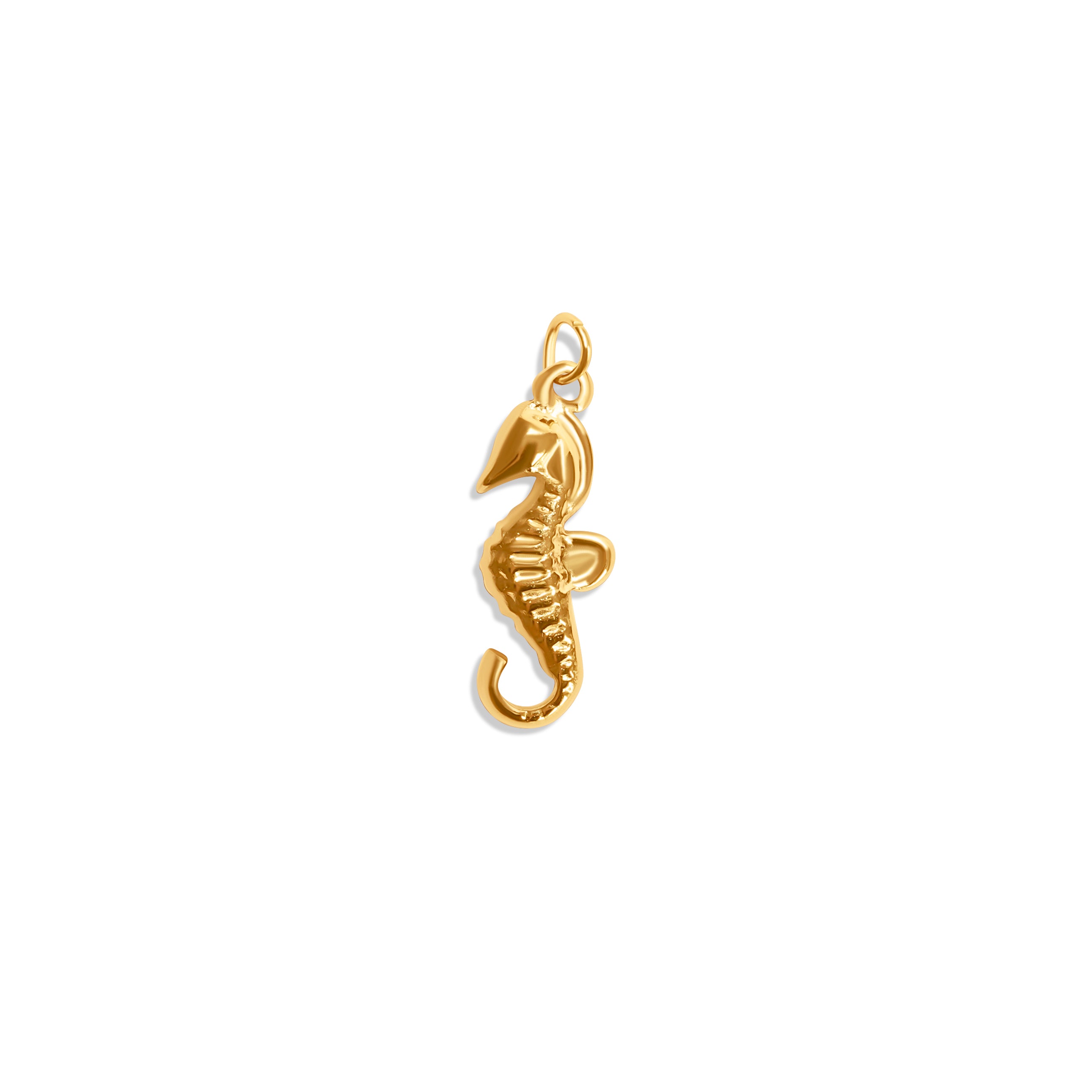Seepferdchen-Charm aus 14K vergoldetem Edelstahl mit detailreicher Struktur, inspiriert vom Ozean.